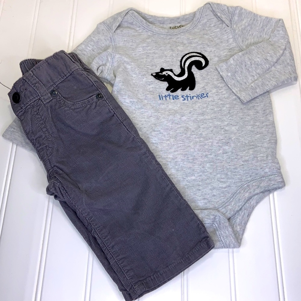 Gap Gray Corduroy Jeans & Long Sleeve Knit Onesie Top Size 6-12M